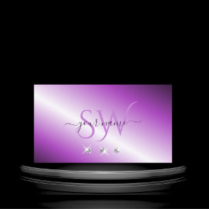 Shimmery Purple Silver Sparkling Diamonds Initials Business Card