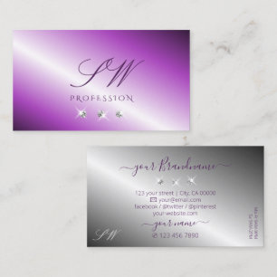 Shimmery Purple Silver Sparkling Diamonds Monogram Business Card