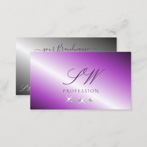Shimmery Purple Silver Sparkling Diamonds Monogram Business Card