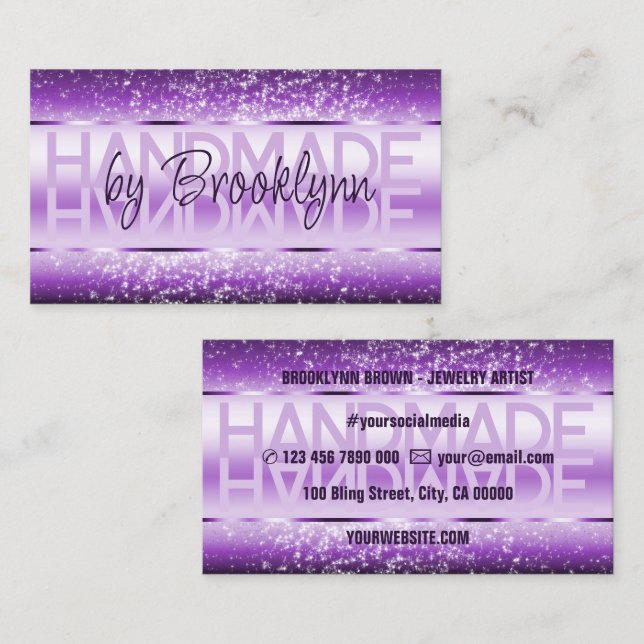 Shimmery Purple Sparkle Stars Soft Glitter Glam Business Card (Front/Back)