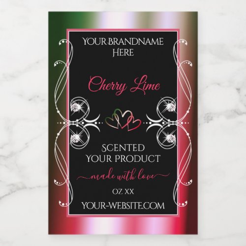Shimmery Red and Green Product Labels Jewels Black