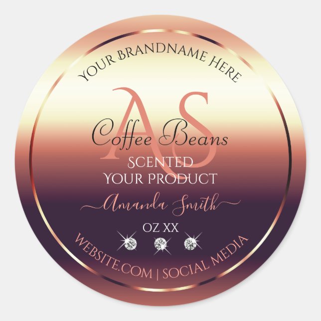 Shimmery Red Brown Product Labels Jewels Initials (Front)