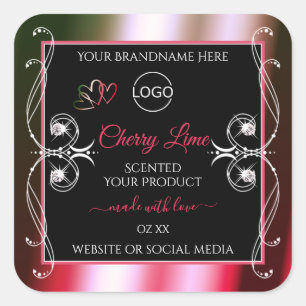Shimmery Red Green Product Label Logo Jewels Black