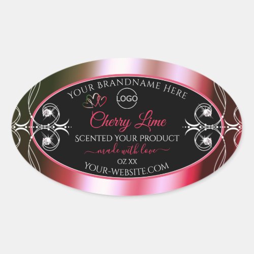 Shimmery Red Green Product Label Logo Jewels Black