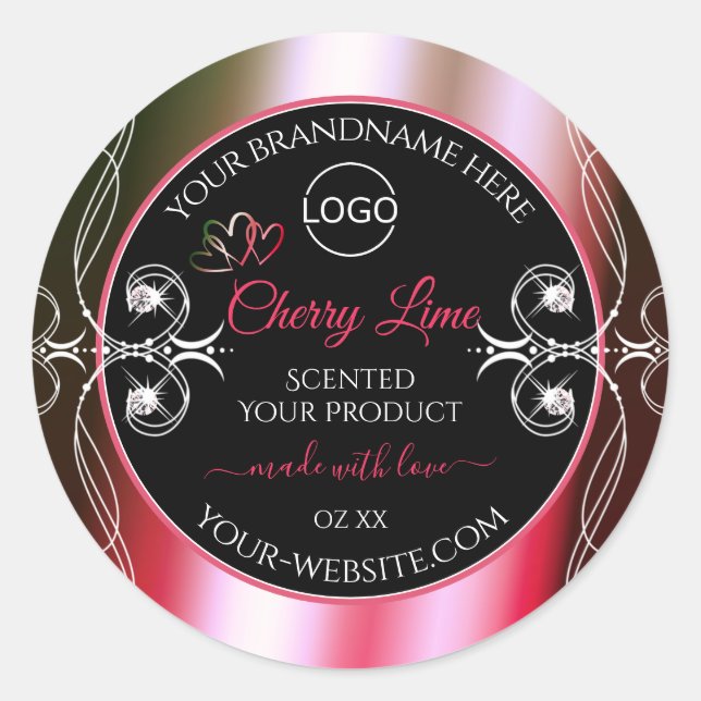 Shimmery Red Green Product Label Logo Jewels Black (Front)