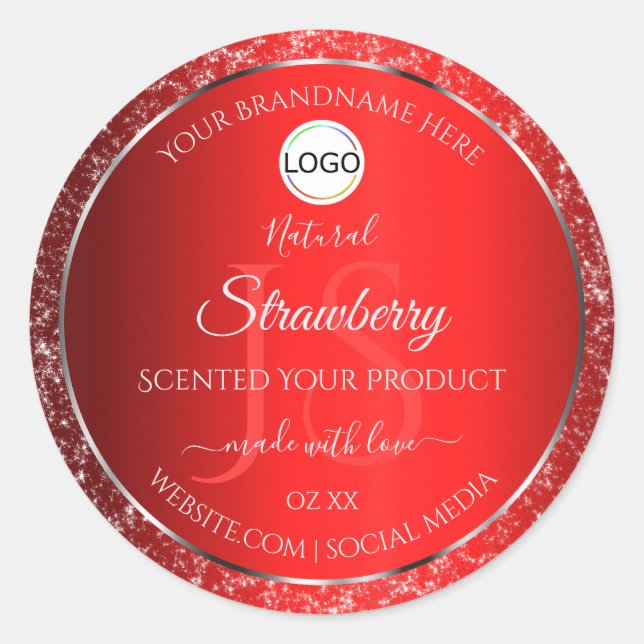 Shimmery Red Logo Initials Glitter Product Labels (Front)