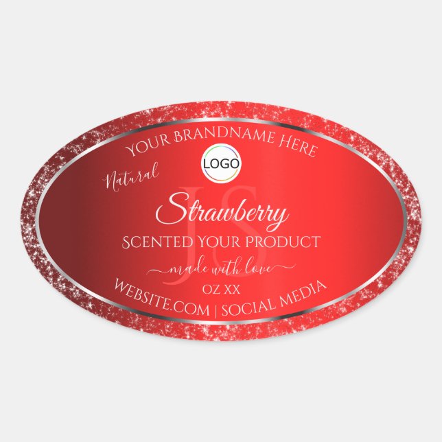 Shimmery Red Logo Initials Glitter Product Labels (Front)