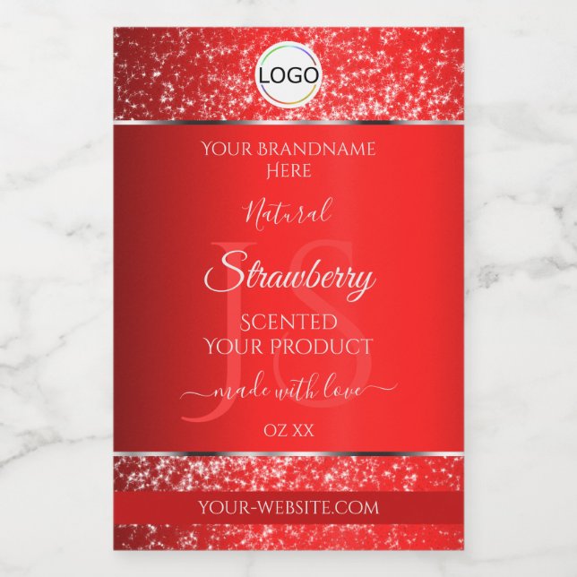 Shimmery Red Logo Initials Glitter Product Labels (Single Label)