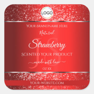 Shimmery Red Logo Initials Glitter Product Labels