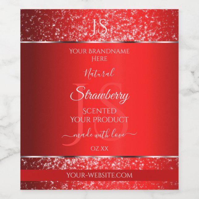 Shimmery Red with Glitter Initials Product Labels (Single Label)