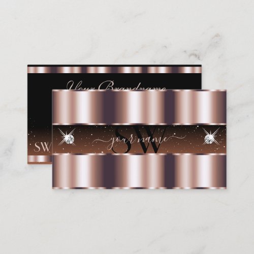 Shimmery Rose Gold Brown Sparkle Jewels Initials Business Card