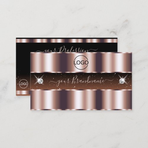 Shimmery Rose Gold Brown Sparkle Jewels with Logo Business Card