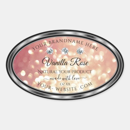 Shimmery Rose Gold Glitter Product Labels Diamonds