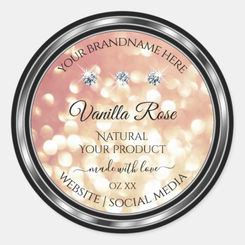 Shimmery Rose Gold Glitter Product Labels Diamonds