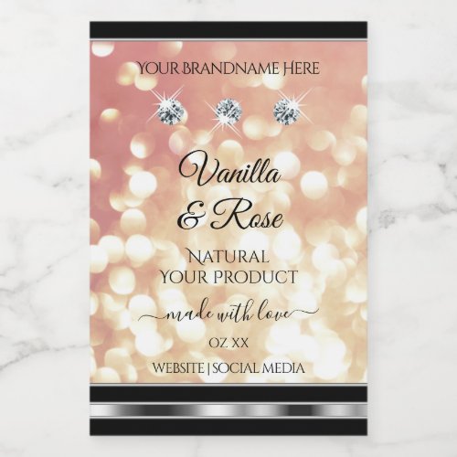 Shimmery Rose Gold Glitter Product Labels Diamonds