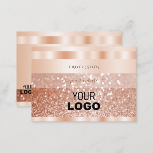 Shimmery Rose Gold Sparkle Glitter Add Logo Luxury Business Card