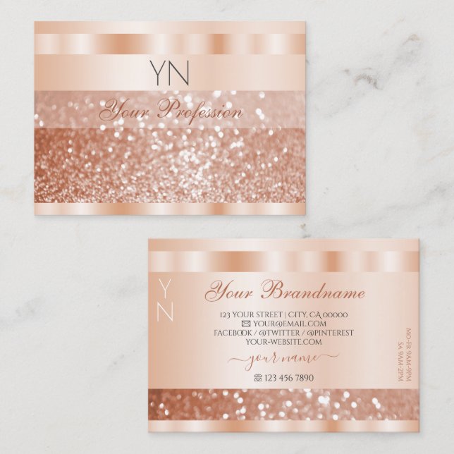 Shimmery Rose Gold Sparkle Glitter Monogram Luxury Business Card (Front/Back)