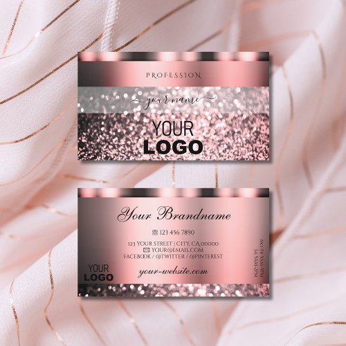 Shimmery Rose Pink Sparkling Faux Glitter Add Logo Business Card