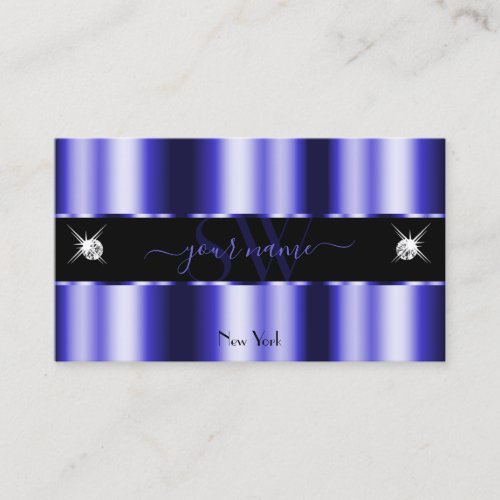Shimmery Royal Blue Black Sparkle Jewels Initials Business Card