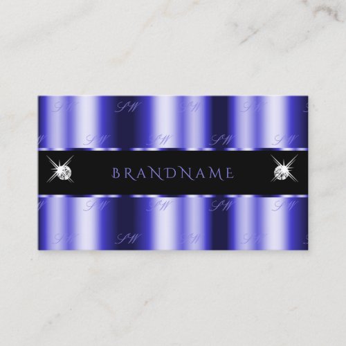 Shimmery Royal Blue Black Sparkle Jewels Monogram Business Card
