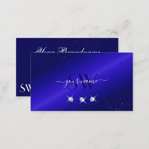 Shimmery Royal Blue Sparkling Diamonds Initials Business Card