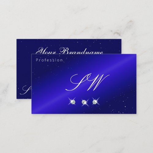 Shimmery Royal Blue Sparkling Diamonds Monogram Business Card