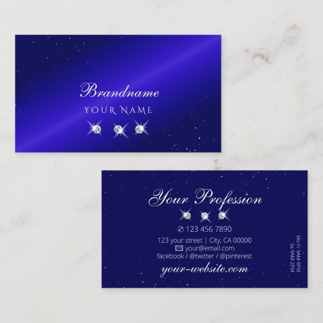 Shimmery Royal Blue Sparkling Diamonds Stylish Business Card (Front/Back)