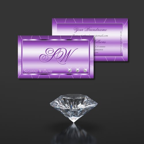 Shimmery Royal Purple with Diamonds and Monogram Business Card