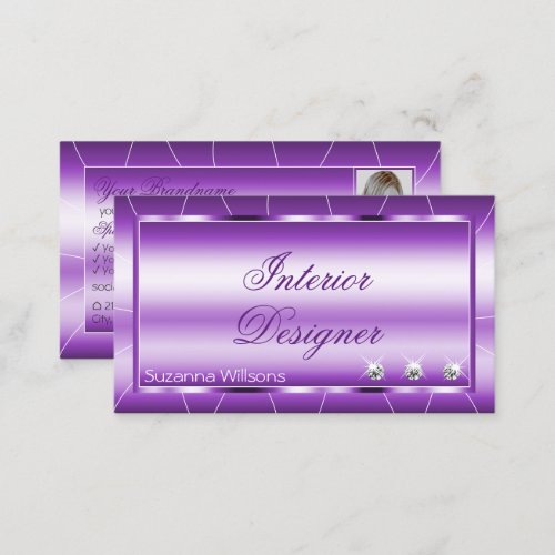 Shimmery Royal Purple with Diamonds and Photo Luxe Business Card