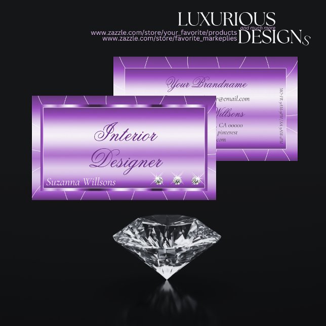 Shimmery Royal Purple with Diamonds Professional Business Card (Creator Uploaded)