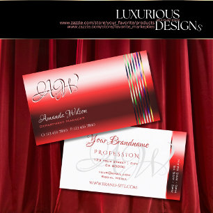 Shimmery Ruby Red and White Monogram Opening Hours Business Card