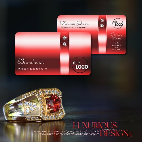 Shimmery Ruby Red Gradient Diamonds and Logo Business Card