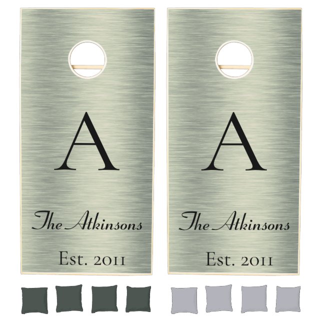 Shimmery Sage Green Monogram Family Name Cornhole Set (Set)