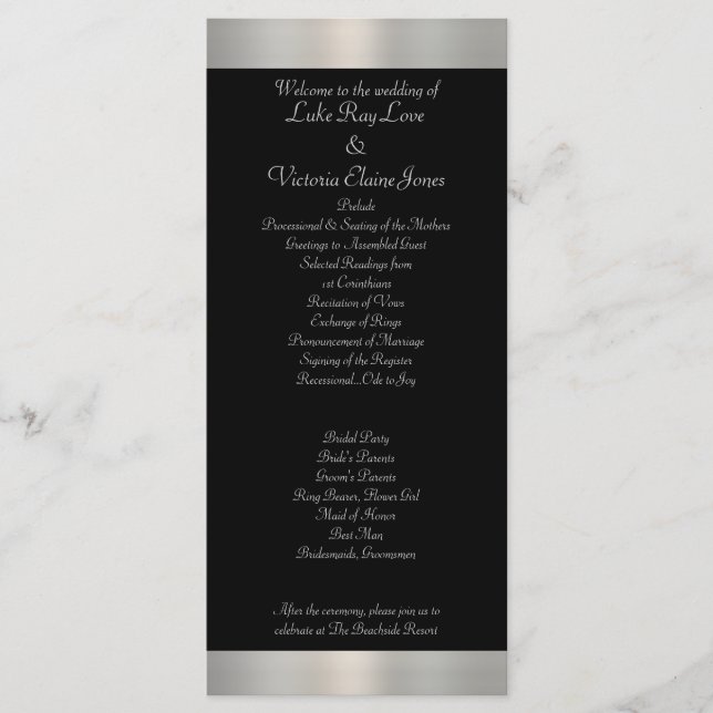Shimmery Silver & Black Striped Bow Wedding Program (Front)
