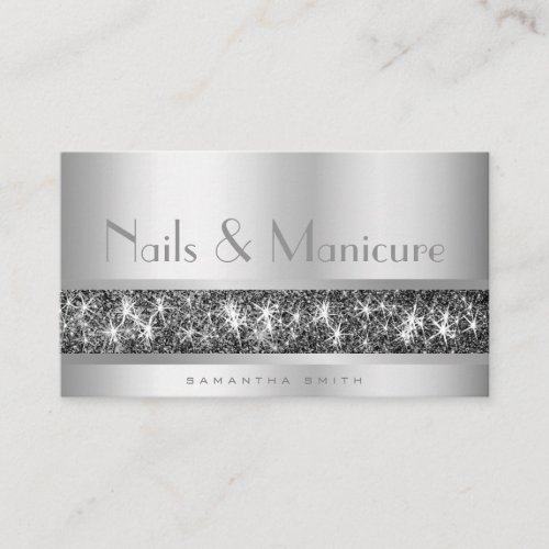 Shimmery Silver Glitter Glam Nail and Manicure Business Card