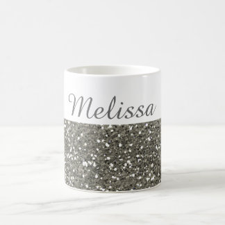 Shimmery Silver Glitter My Name Coffee Mug