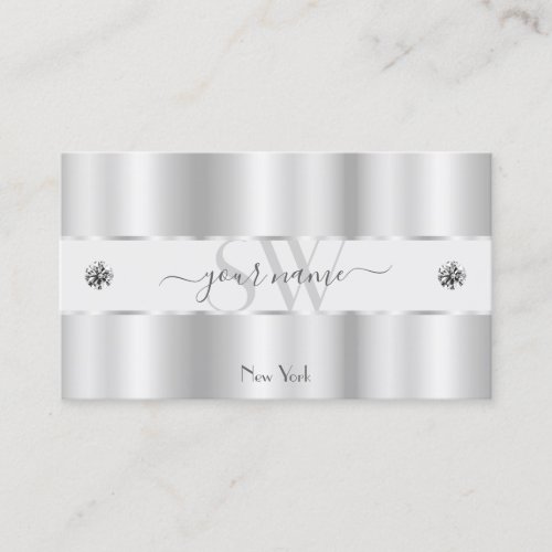 Shimmery Silver Sparkle Jewels Initials Luxurious Business Card