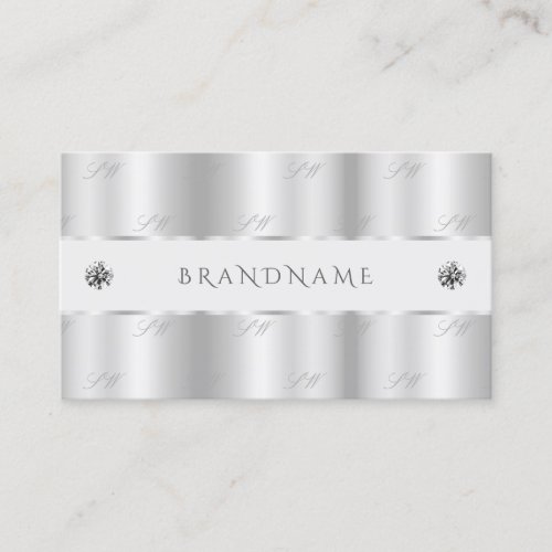 Shimmery Silver Sparkle Jewels Monogram Luxurious Business Card