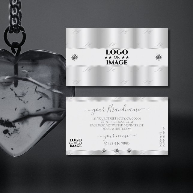 Shimmery Silver Sparkle Jewels with Logo Luxurious Business Card (Creator Uploaded)