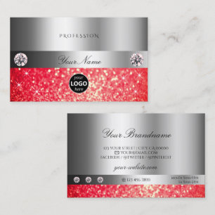Shimmery Silver Sparkle Ruby Red Glitter with Logo Business Card