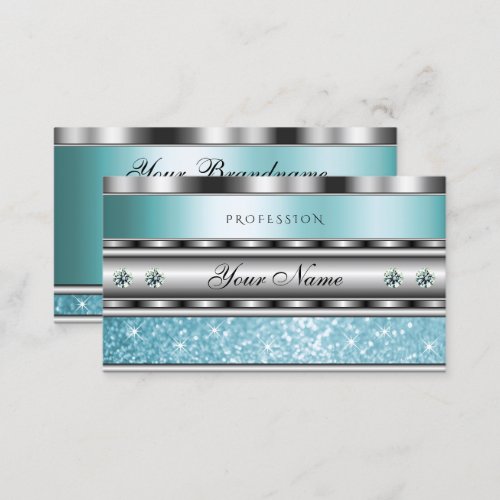 Shimmery Silver Sparkling Teal Glitter Diamonds Business Card