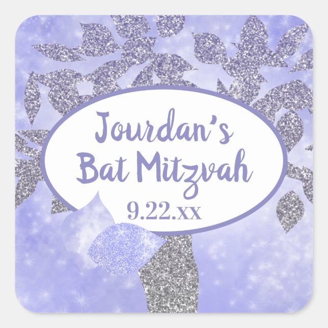 Shimmery Silver Tree of Life Bat Mitzvah Sticker (Front)