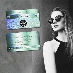 Shimmery Teal Blue Glitter Sparkle Stars with Logo Business Card