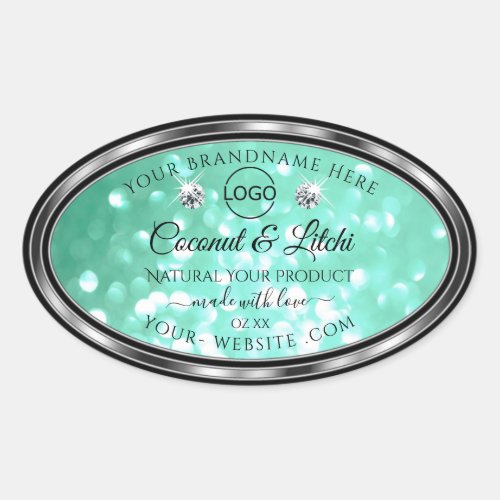 Shimmery Teal Glitter Product Labels Diamonds Logo
