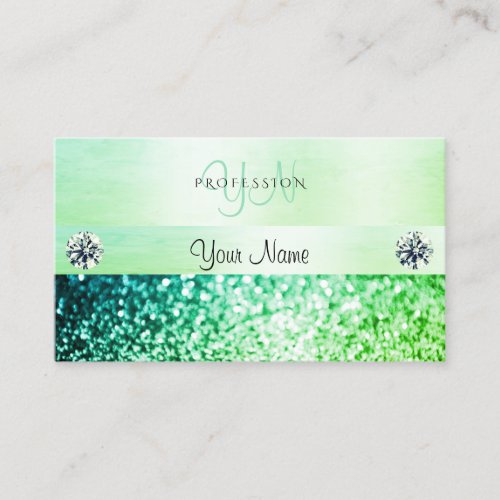 Shimmery Teal Green Glitter Monogram Professional Business Card