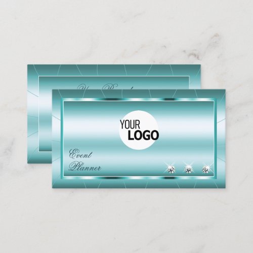 Shimmery Teal with Diamonds and Logo Glamorous Business Card