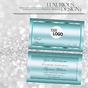 Shimmery Teal with Diamonds and Logo Glamorous Business Card