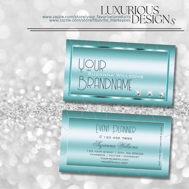 Shimmery Teal with Diamonds Outstanding Glamorous Business Card (Creator Uploaded)