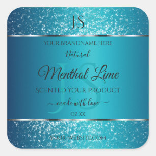 Shimmery Teal with Glitter Initials Product Labels