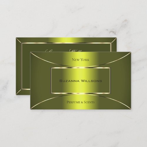 Shimmery Yellow and Olive Green with Gold Decor Business Card